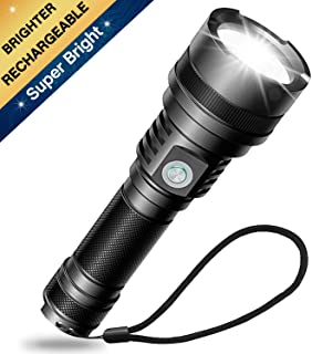 Babacom - Linterna LED recargable por USB super brillante (IP65 impermeable- 5 modos de luz- bateria 18650 y cable USB incluido)- linterna para camping- senderismo- uso de emergencia e interior