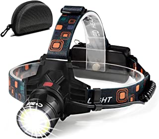 Cobiz Linterna frontal LED Recargable de Trabajo- 6000 Lumenes- 4 Modos de Luz con Flash- Zoom in-out- Ligera Elastica- Impermeable para Ciclismo- Correr- Deportes Nocturnos