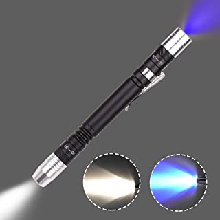 Detector de luz de la linterna Antorcha ultravioleta ultravioleta blanco purpura para prueba Mini pluma UV linterna 395nm 2 en 1 linterna UV LED Fuente de luz Penlight Blacklight 2 (1 paquete)