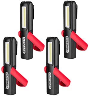 Eletorot Recargable Linterna de trabajo- lampara de inspeccion 3W LED COB Portatil Linterna con magnetico soporte y gancho colgante- para Emergencia-Taller-Automoviles