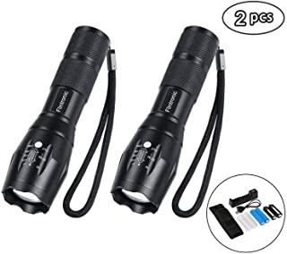 flintronic® LED Linternas- 2 PCS Recargable USB Linterna- Tactica Linterna- Militar Linternas de 5 Modos-Zoomable- Perfecta para Ciclismo Camping Montanismo(Cargador- Bateria Recargable- USB Cable)