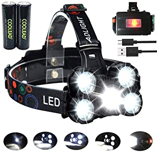 Linterna frontal LED Recargable de Trabajo- 8000 Lumenes- 4 Modos de Luz con Flash- Zoom in-out- Ligera Elastica- Impermeable para Ciclismo- Correr- Deportes Nocturnos...