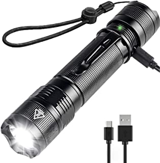 Linterna LED- Linterna Tactica Lmpermeable USB Luz Recargable de Mano Linternas Brillantes 800 Lumen para Acampar-Caminar