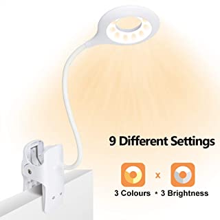 Luz de lectura con clip- luz de libro LED 28 Eye Protect- luz de lectura de cama de 3 colores x 3 brillos con cuello flexible- lampara de lectura recargable USB- luz de escritorio de control tactil