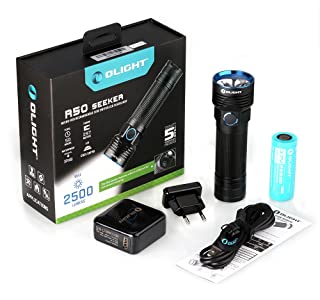 Olight® R50 Seeker Linterna MAX. 2500 Lumenes con Cree XLamp xhp50 LED y de Carga Micro-USB – Recargable- Color Negro