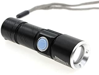 VANKER Luz LED Mini Linterna de la antorcha Delicada Recargable USB 3-Modo de Zoom Ajustable(Negro)